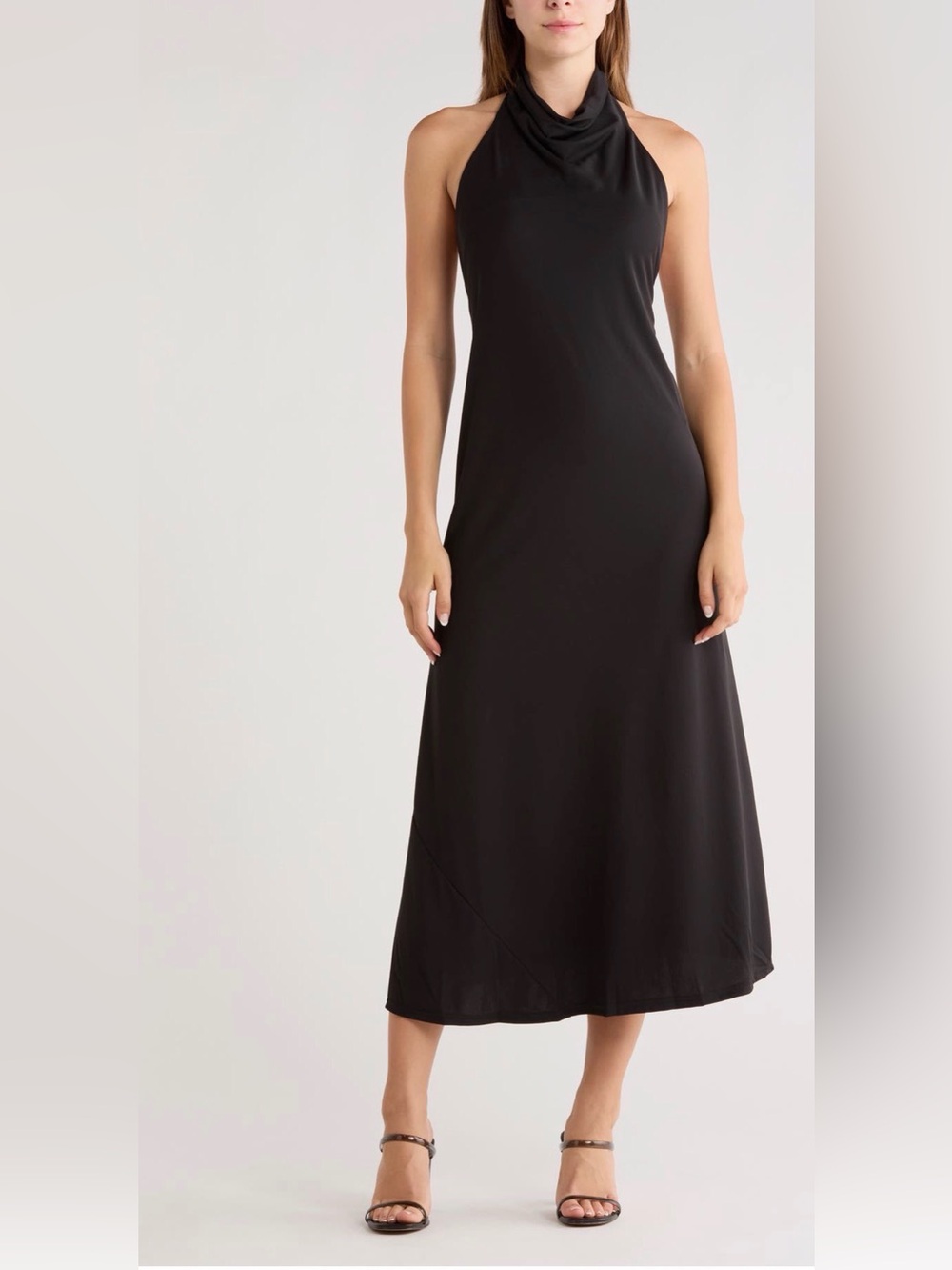 AREA STARS Jersey Halter Dress Maxi Midi Long Black dress Large NWT